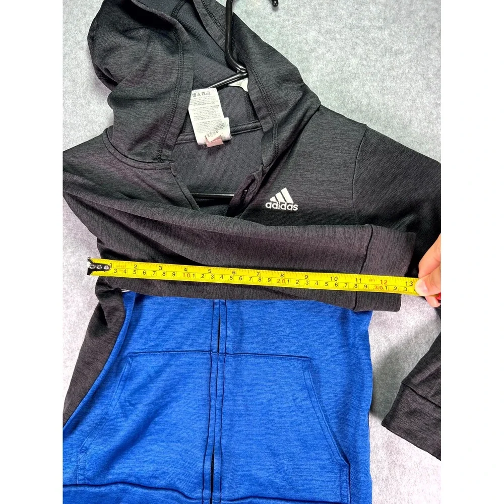 Adidas Jacket Boys 6 Black Blue Colorblock Kangaroo Pockets Long Sleeve Full Zip
